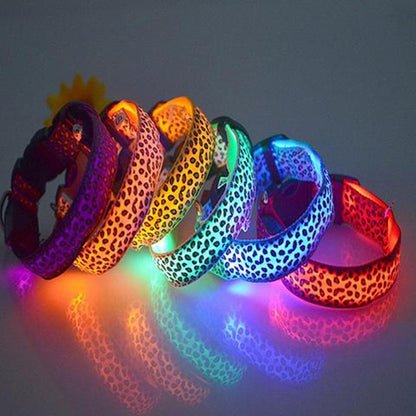 LED Dog Collar Safety Adjustable Nylon Leopard