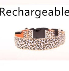 LED Dog Collar Safety Adjustable Nylon Leopard