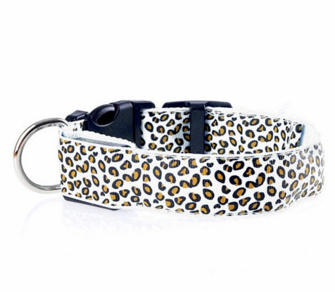 LED Dog Collar Safety Adjustable Nylon Leopard