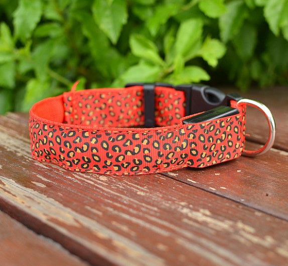 LED Dog Collar Safety Adjustable Nylon Leopard