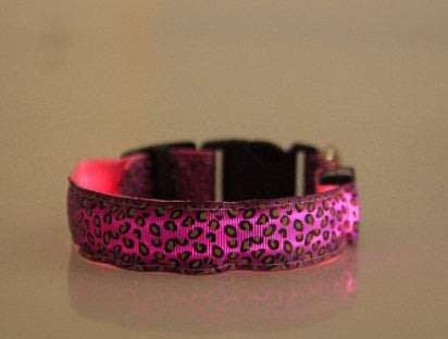 LED Dog Collar Safety Adjustable Nylon Leopard