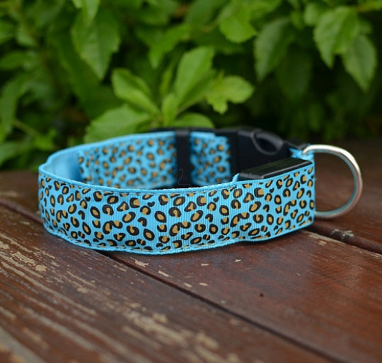 LED Dog Collar Safety Adjustable Nylon Leopard