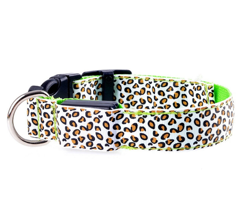 LED Dog Collar Safety Adjustable Nylon Leopard