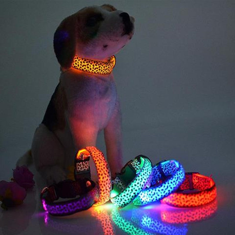 LED Dog Collar Safety Adjustable Nylon Leopard