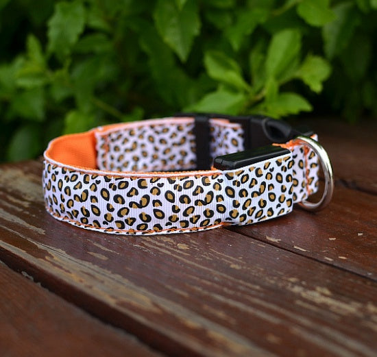 LED Dog Collar Safety Adjustable Nylon Leopard