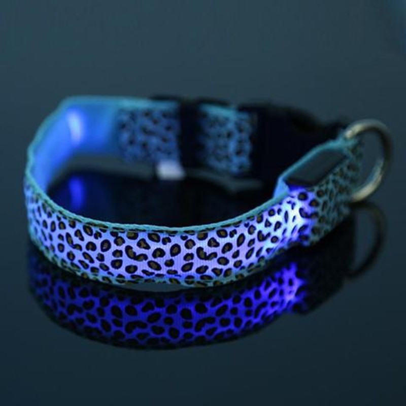 LED Dog Collar Safety Adjustable Nylon Leopard