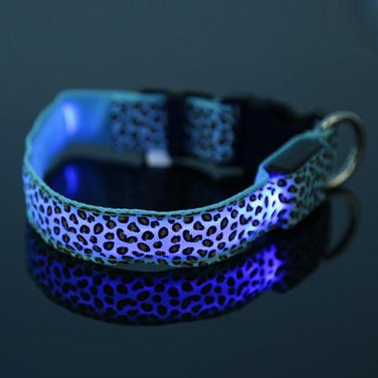 LED Dog Collar Safety Adjustable Nylon Leopard